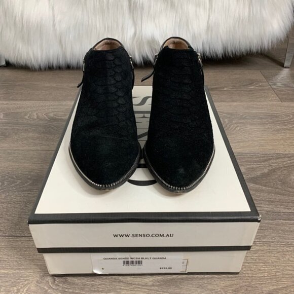 Senso Britney V Boots Booties Biker Moto Snakeskin Embossed Zipper Leather Black - Picture 13 of 16